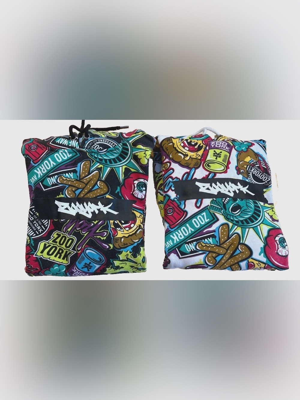 Y2K Zoo York Hoodie Lot Of 2 Sweaters Size Medium AOP Graffiti Zone Graphic